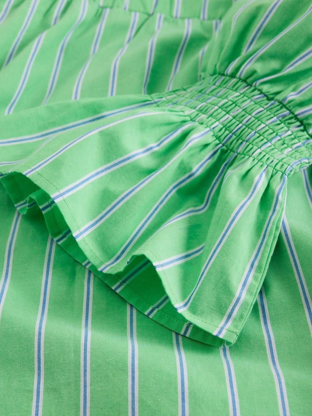 Maisie Poplin Stripe Dress in GREEN MLT - FLAT DETAIL