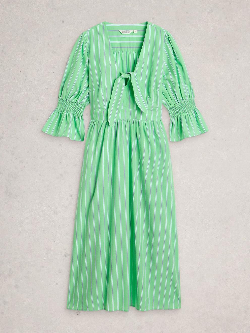 Maisie Poplin Stripe Dress in GREEN MLT - FLAT FRONT