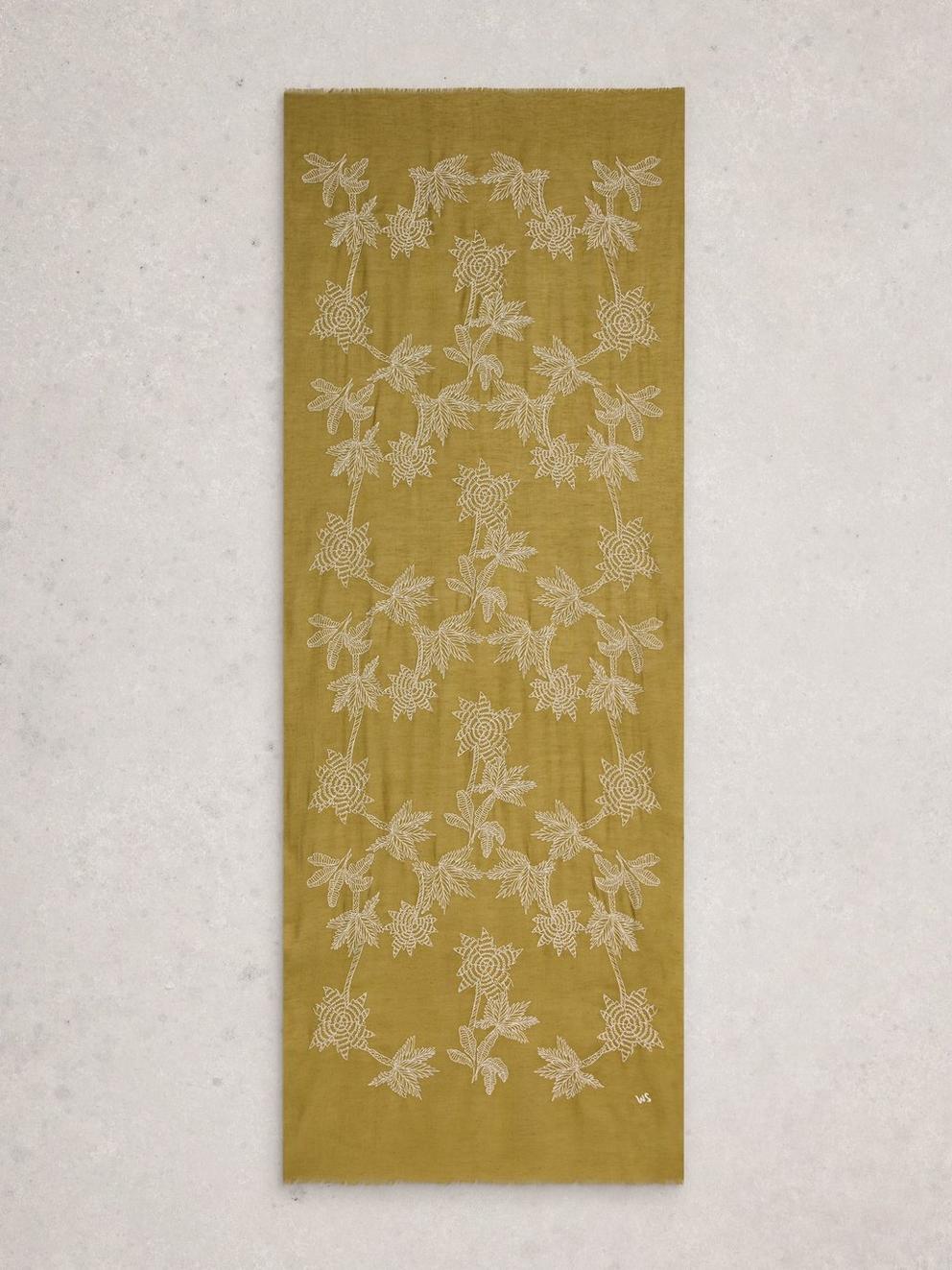 Embroidered Plain Scarf in KHAKI GRN - FLAT BACK