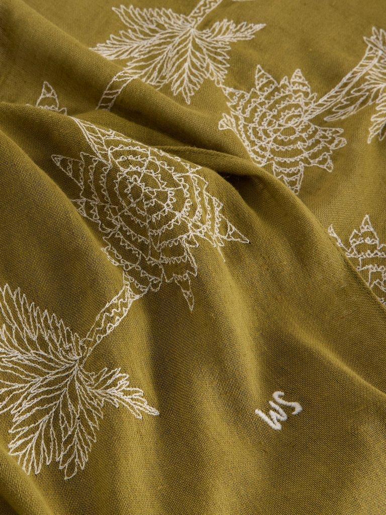 Embroidered Plain Scarf in KHAKI GRN - FLAT DETAIL