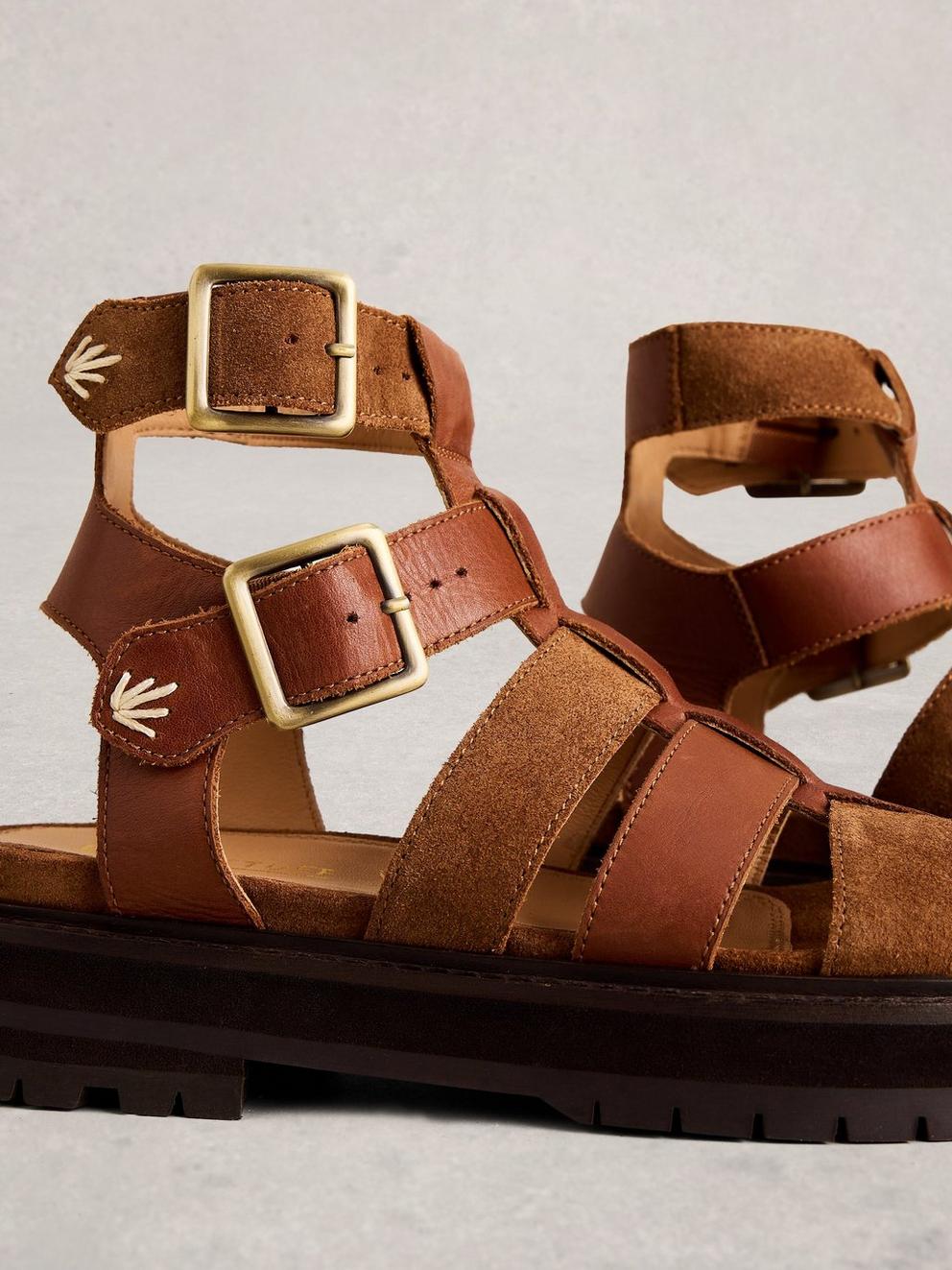 Alexa Gladiator Footbed in DARK TAN - FLAT DETAIL