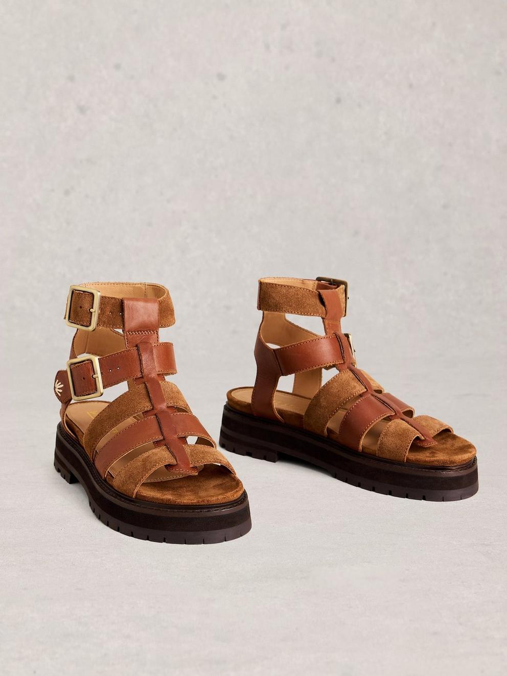 Alexa Gladiator Footbed in DARK TAN - FLAT FRONT