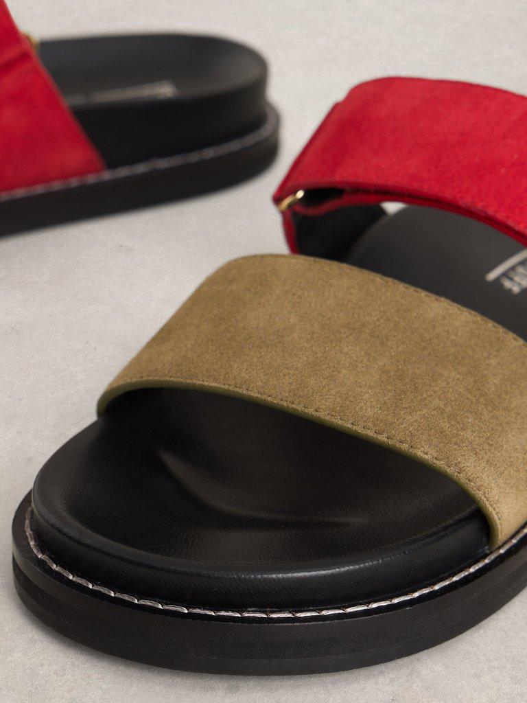 Zoey Footbed Mule in RED MLT - FLAT DETAIL