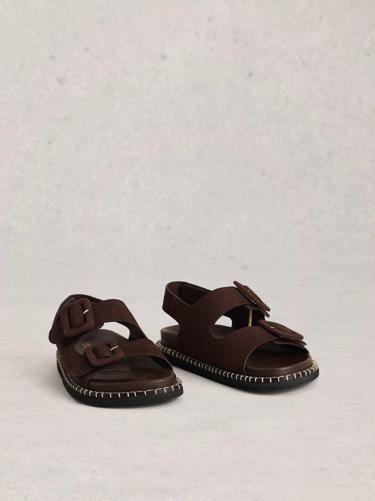 Bailey Buckle Sandal in DK BROWN - FLAT FRONT
