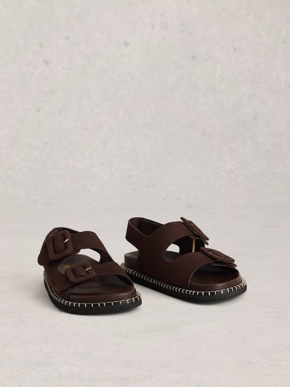 Bailey Buckle Sandal in DK BROWN - FLAT FRONT