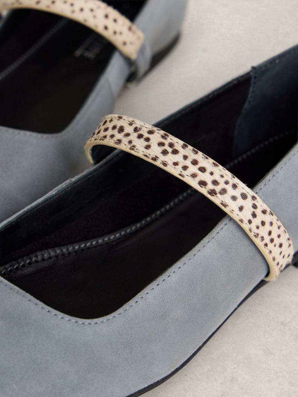 Minnie Strap Suede Ballerina in MID BLUE - FLAT DETAIL