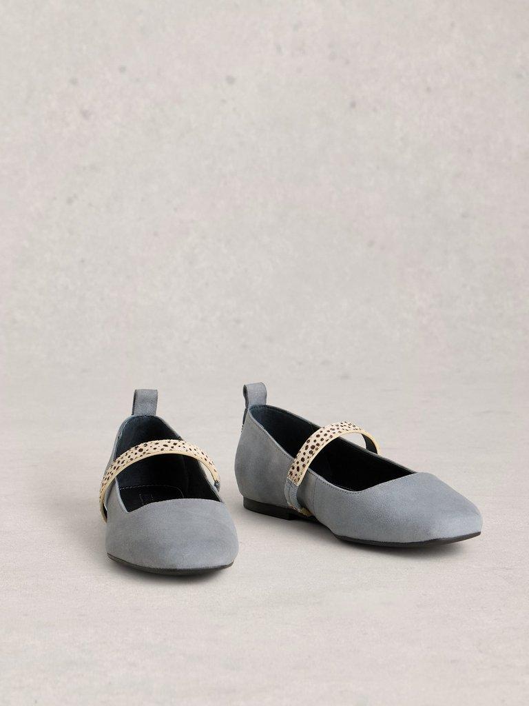Minnie Strap Suede Ballerina in MID BLUE - FLAT FRONT