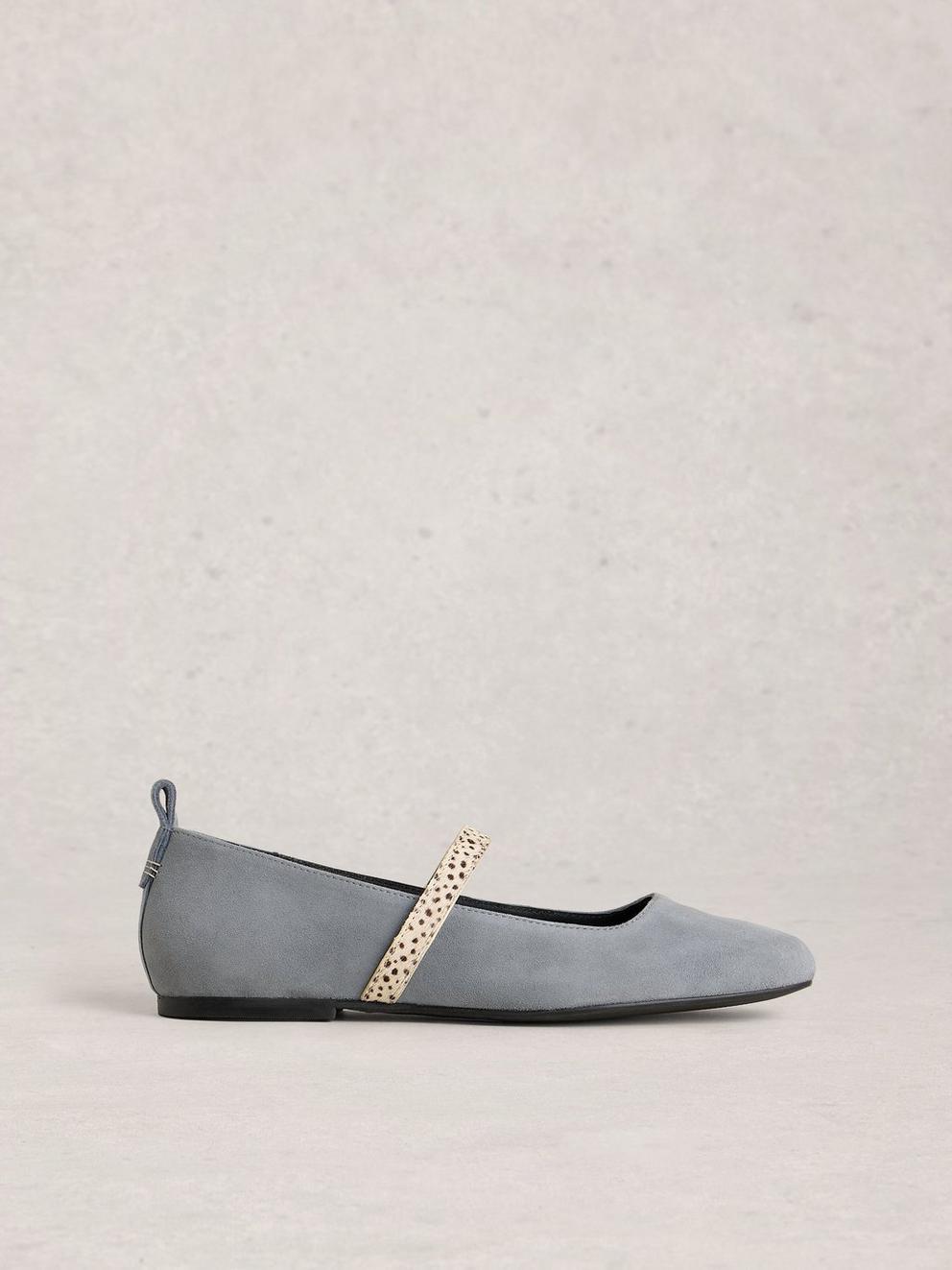 Minnie Strap Suede Ballerina in MID BLUE - LIFESTYLE