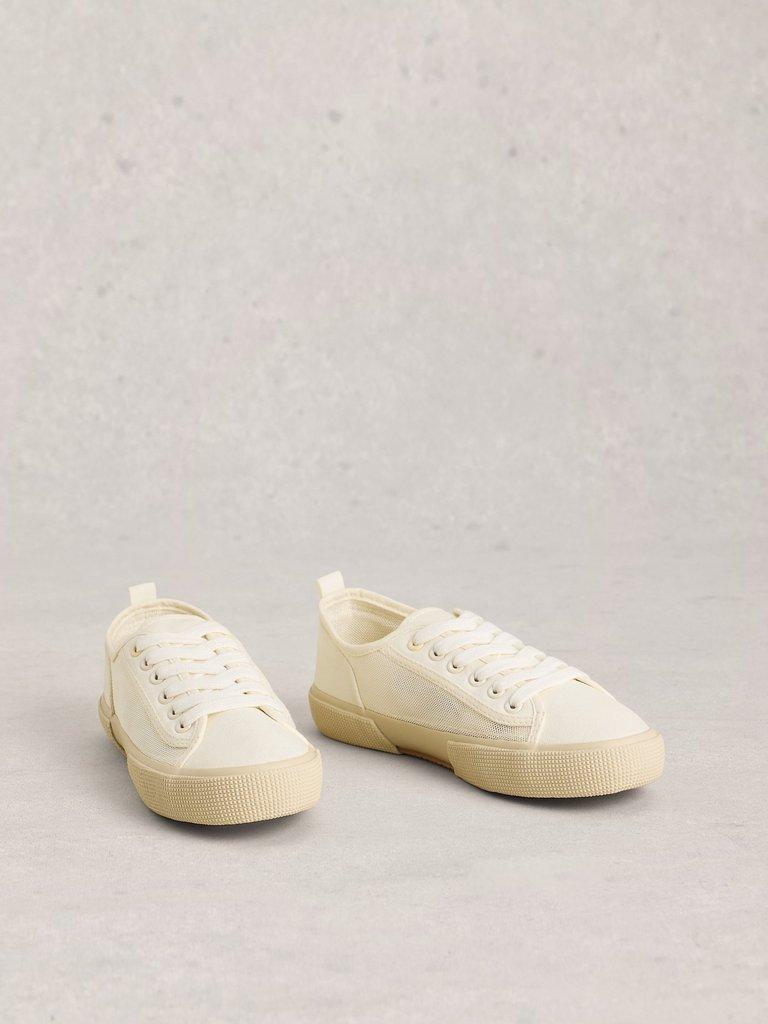 Pippa Mesh Lace Up Trainer in PALE IVORY - FLAT FRONT
