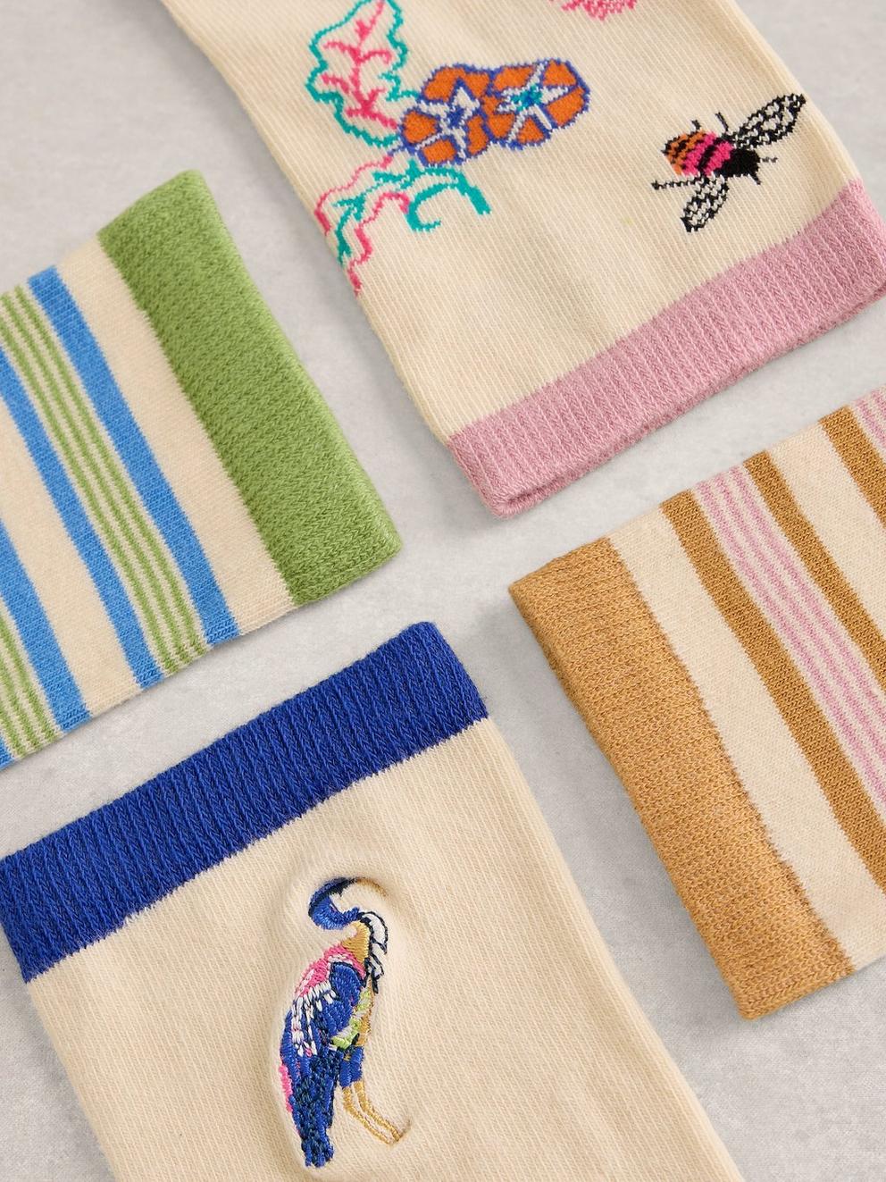 Floral Print Stripe Sock 4PK in NAT MLT - FLAT DETAIL
