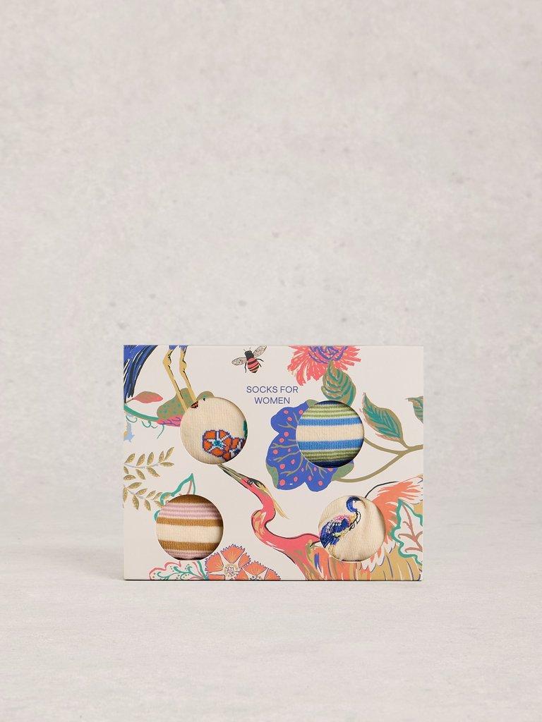 Floral Print Stripe Sock 4PK in NAT MLT - LIFESTYLE