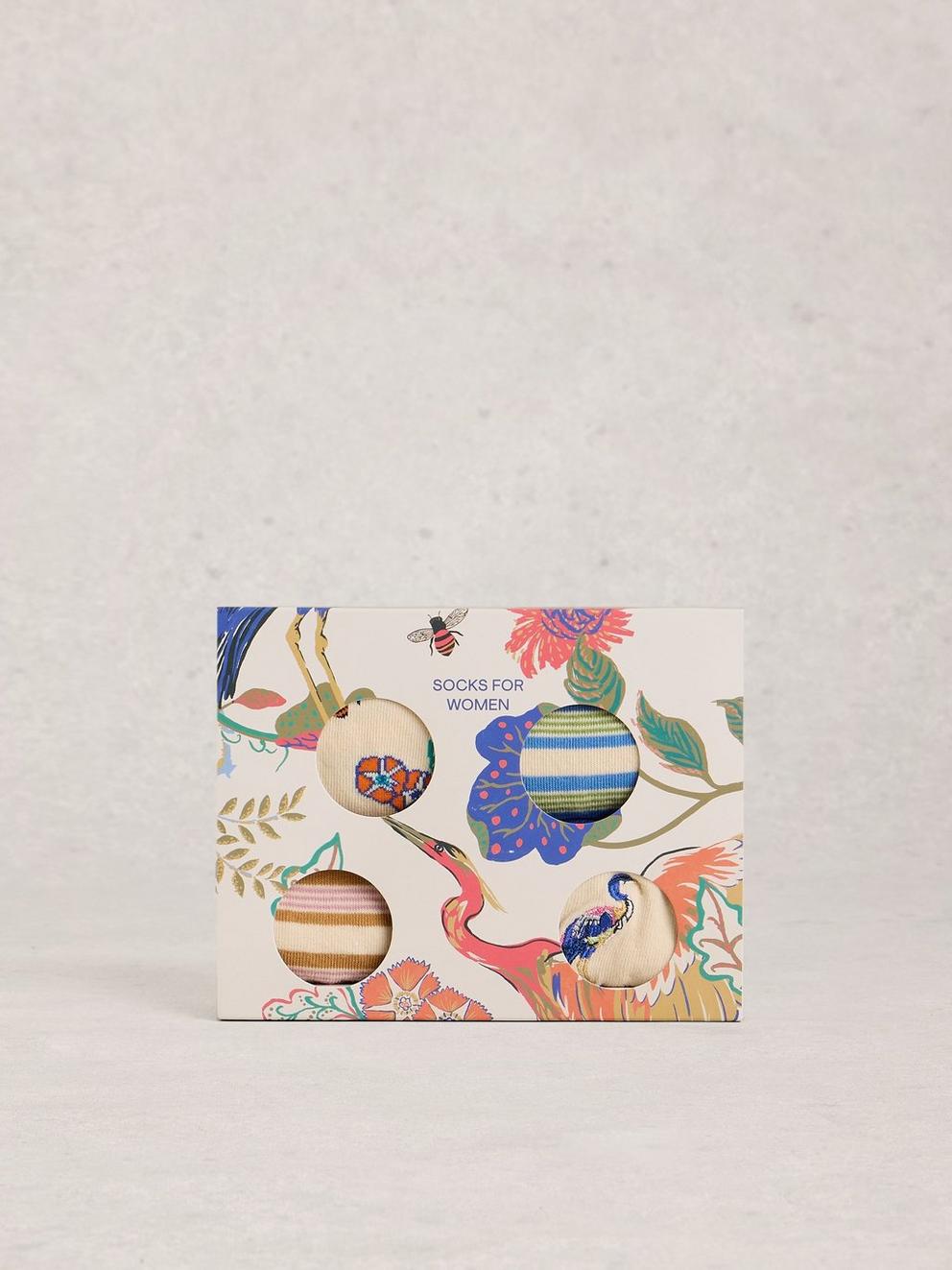 Floral Print Stripe Sock 4PK in NAT MLT - LIFESTYLE