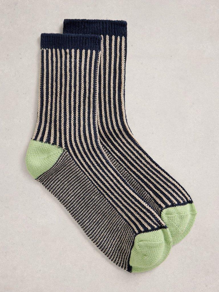 Stripe Welly Boot Socks in DARK NAVY - FLAT FRONT