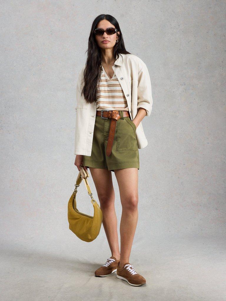 Gabby Combat Short in KHAKI GRN - MODEL FRONT