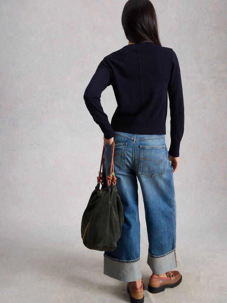 LOIS CARDIGAN in DARK NAVY - MODEL BACK