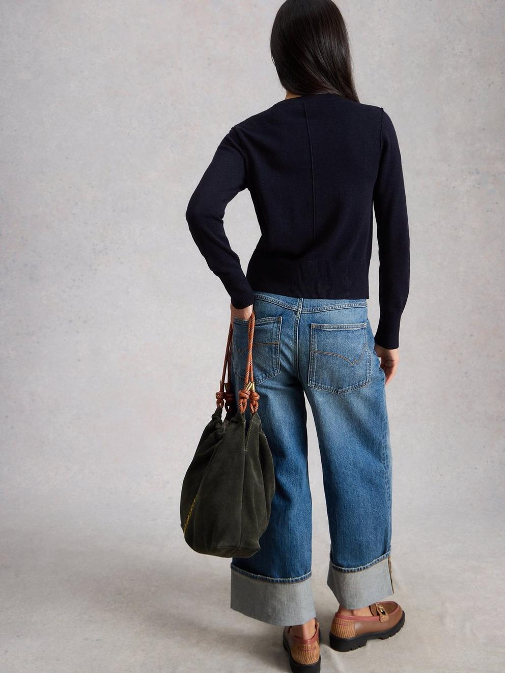 LOIS CARDIGAN in DARK NAVY - MODEL BACK