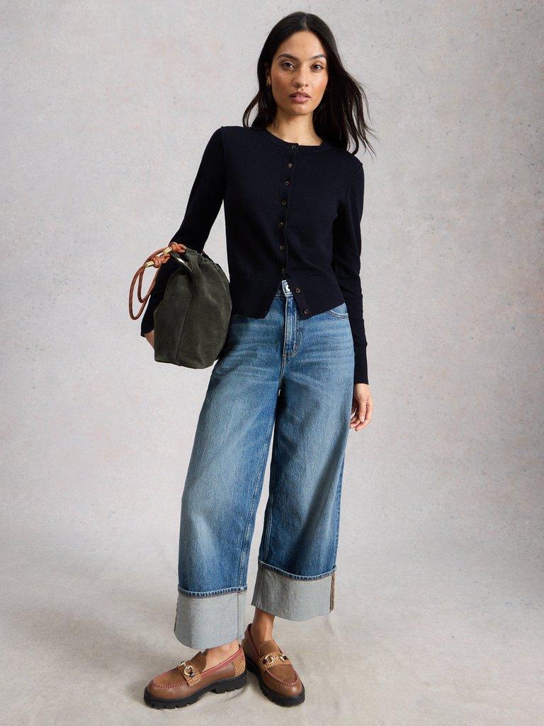 LOIS CARDIGAN in DARK NAVY - MODEL FRONT