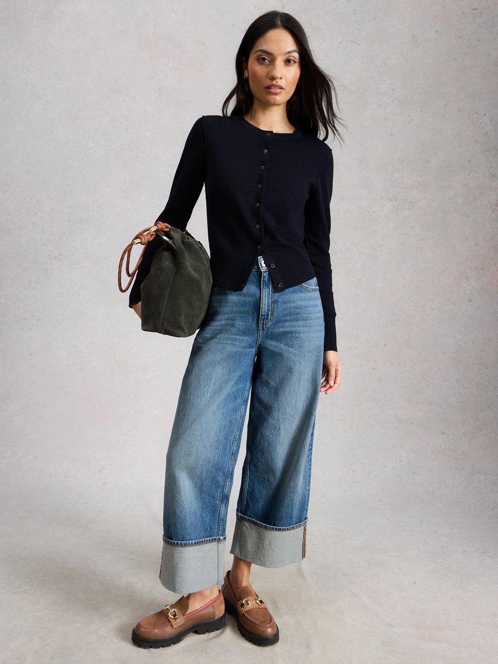 LOIS CARDIGAN in DARK NAVY - MODEL FRONT