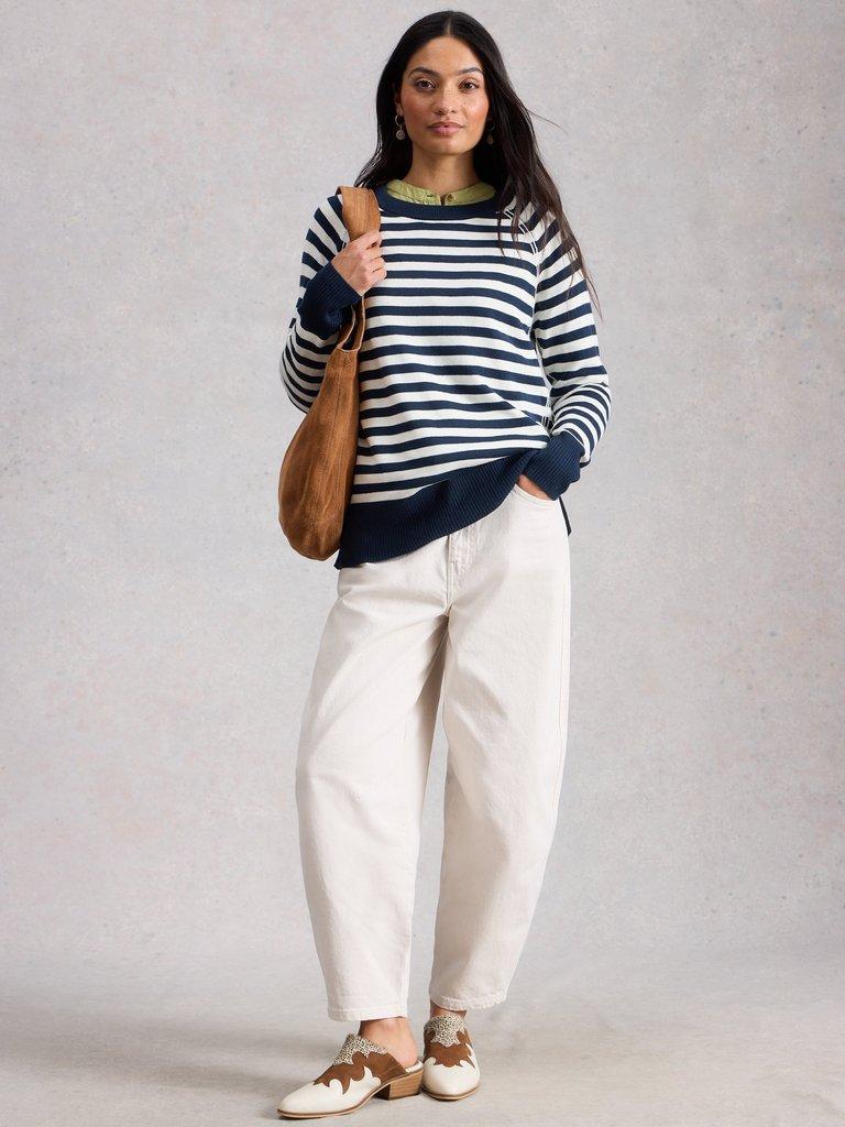 OSCAR KNIT TUNIC in NAVY MULTI - MODEL FRONT