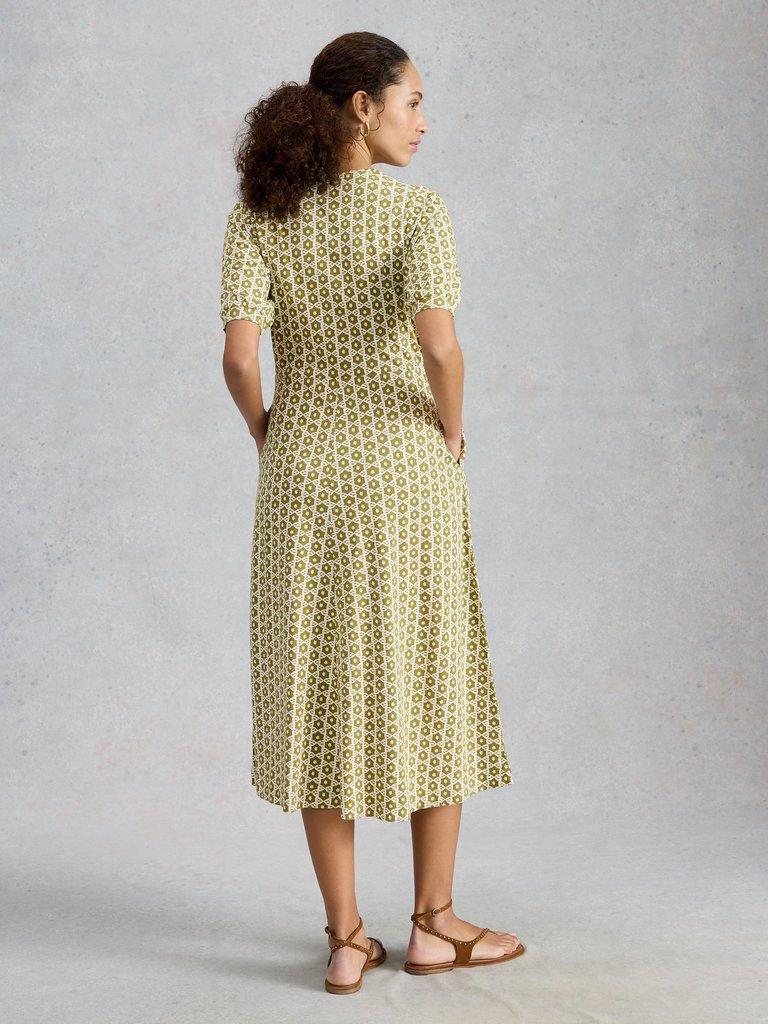 Megan Jersey Dress in GREEN MLT - MODEL BACK
