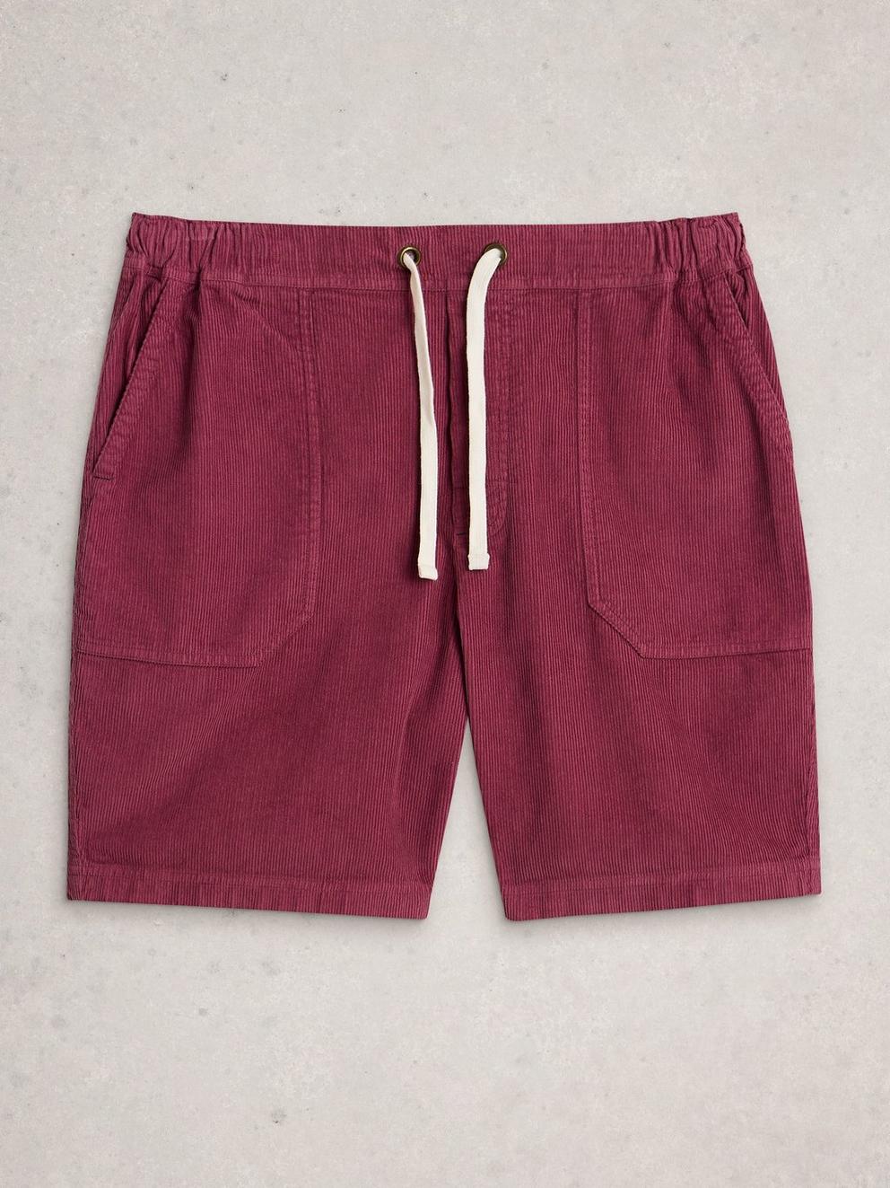 Lewes Cord Short in MID RED - FLAT FRONT