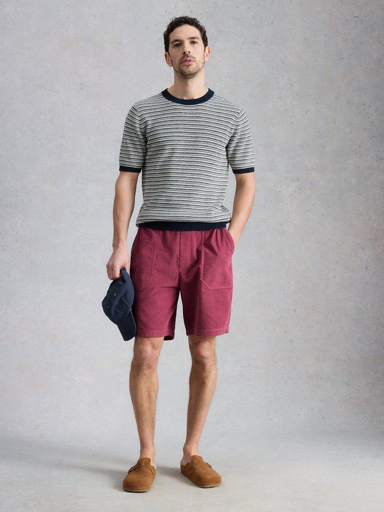 Lewes Cord Short in MID RED - MODEL FRONT