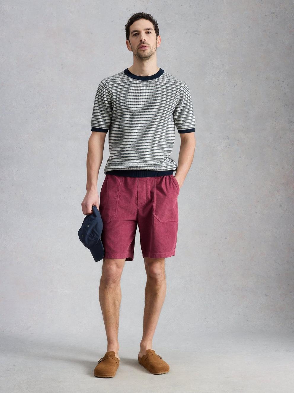 Lewes Cord Short in MID RED - MODEL FRONT