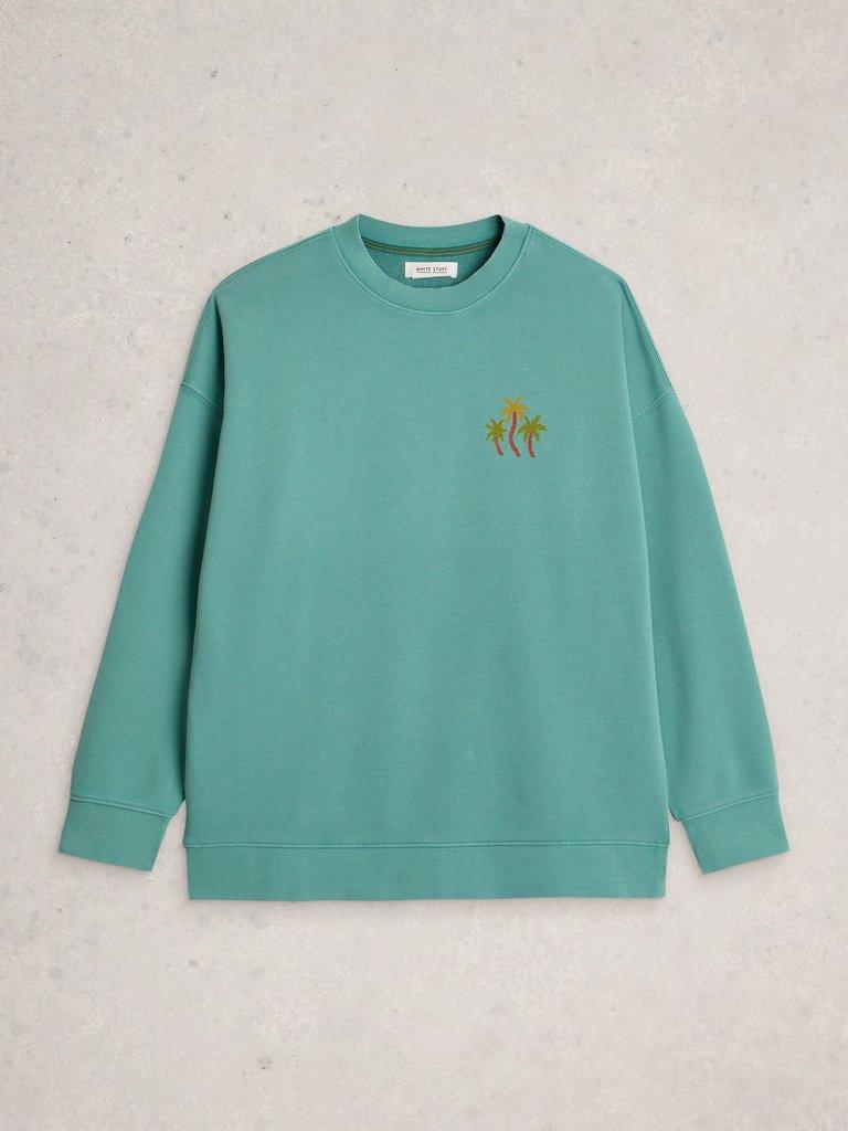CLEO LONGLINE GRAPHIC SWEAT in TEAL PR - FLAT FRONT