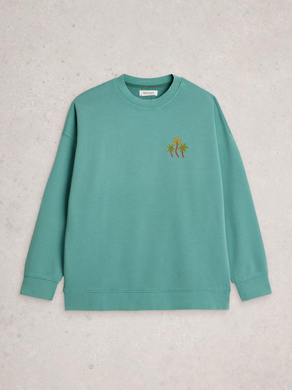 CLEO LONGLINE GRAPHIC SWEAT in TEAL PR - FLAT FRONT