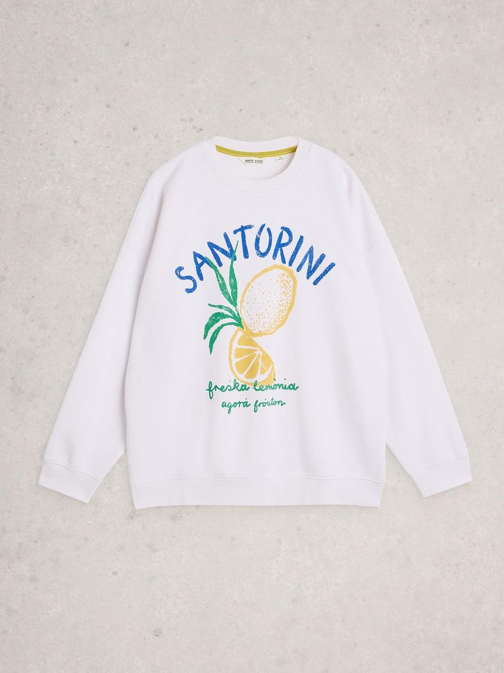 CLEO LONGLINE GRAPHIC SWEAT in WHITE PR - FLAT FRONT