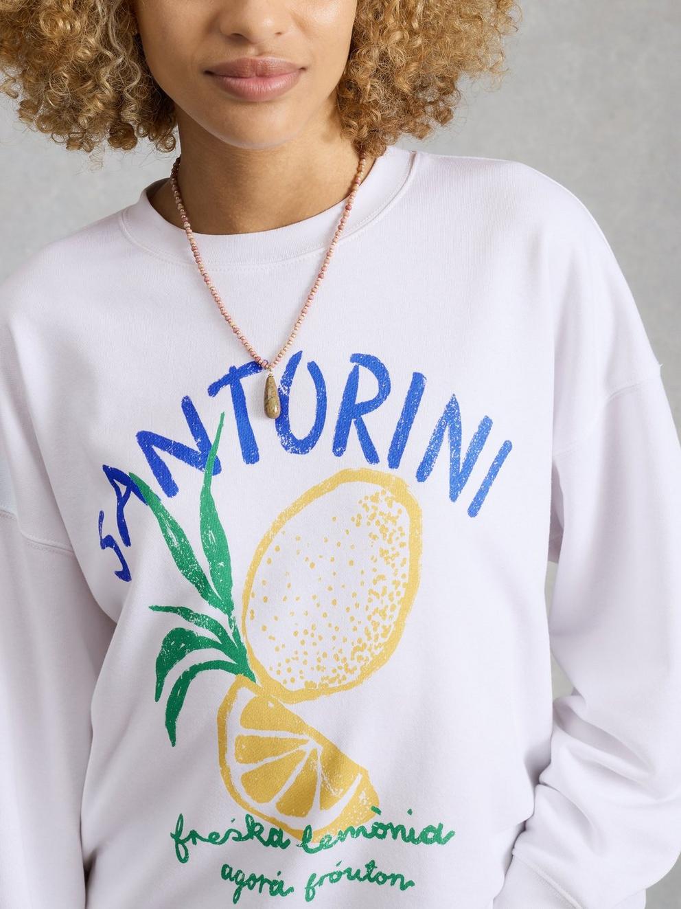 CLEO LONGLINE GRAPHIC SWEAT in WHITE PR - MODEL DETAIL
