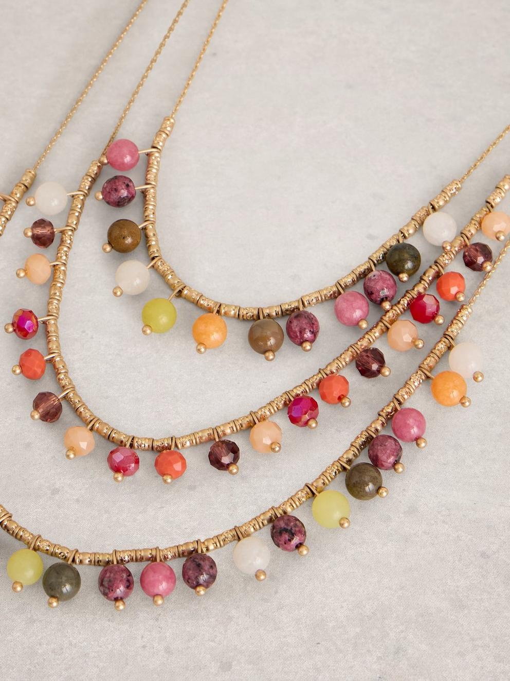 Sarah Semi Precious Necklace in CORAL MLT - FLAT DETAIL