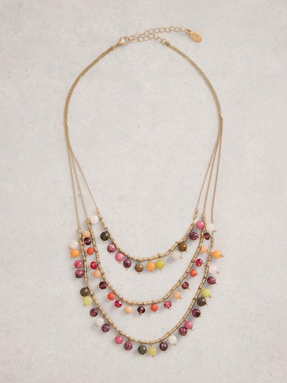 Sarah Semi Precious Necklace in CORAL MLT - FLAT FRONT