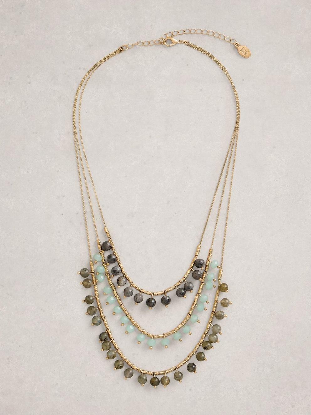 Sarah Semi Precious Necklace in TEAL MLT - FLAT FRONT