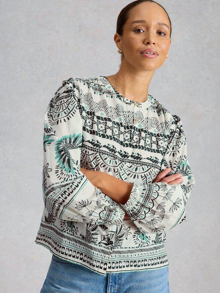 Lana Organic Cotton Print Top in IVORY MLT - MODEL DETAIL