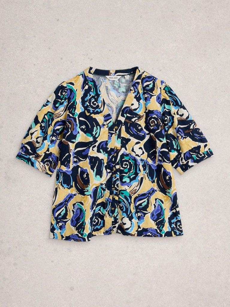 Fern Linen Top in NAVY MULTI - FLAT FRONT