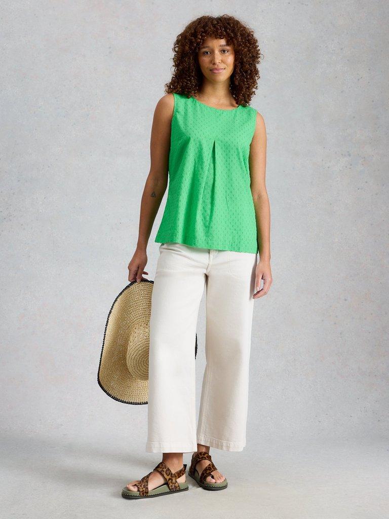 Paradise Organic Cotton Vest in BRT GREEN - MODEL FRONT