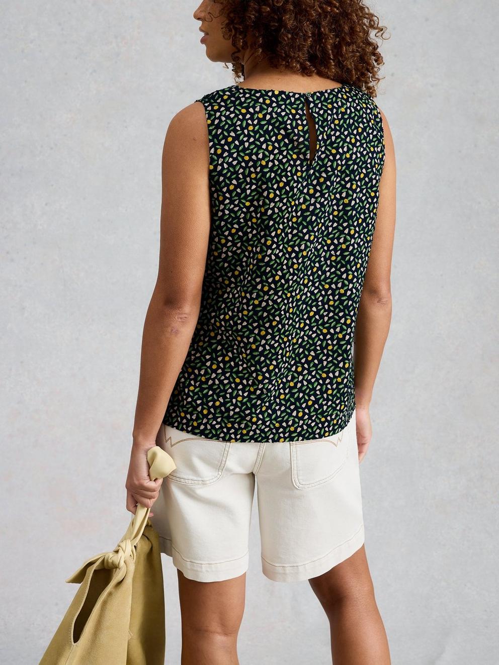 Paradise Organic Cotton Vest in NAVY MULTI - MODEL BACK