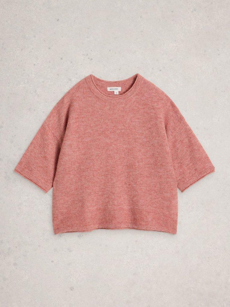 KATE CREW NECK KNITTED TEE in MID PINK - FLAT FRONT