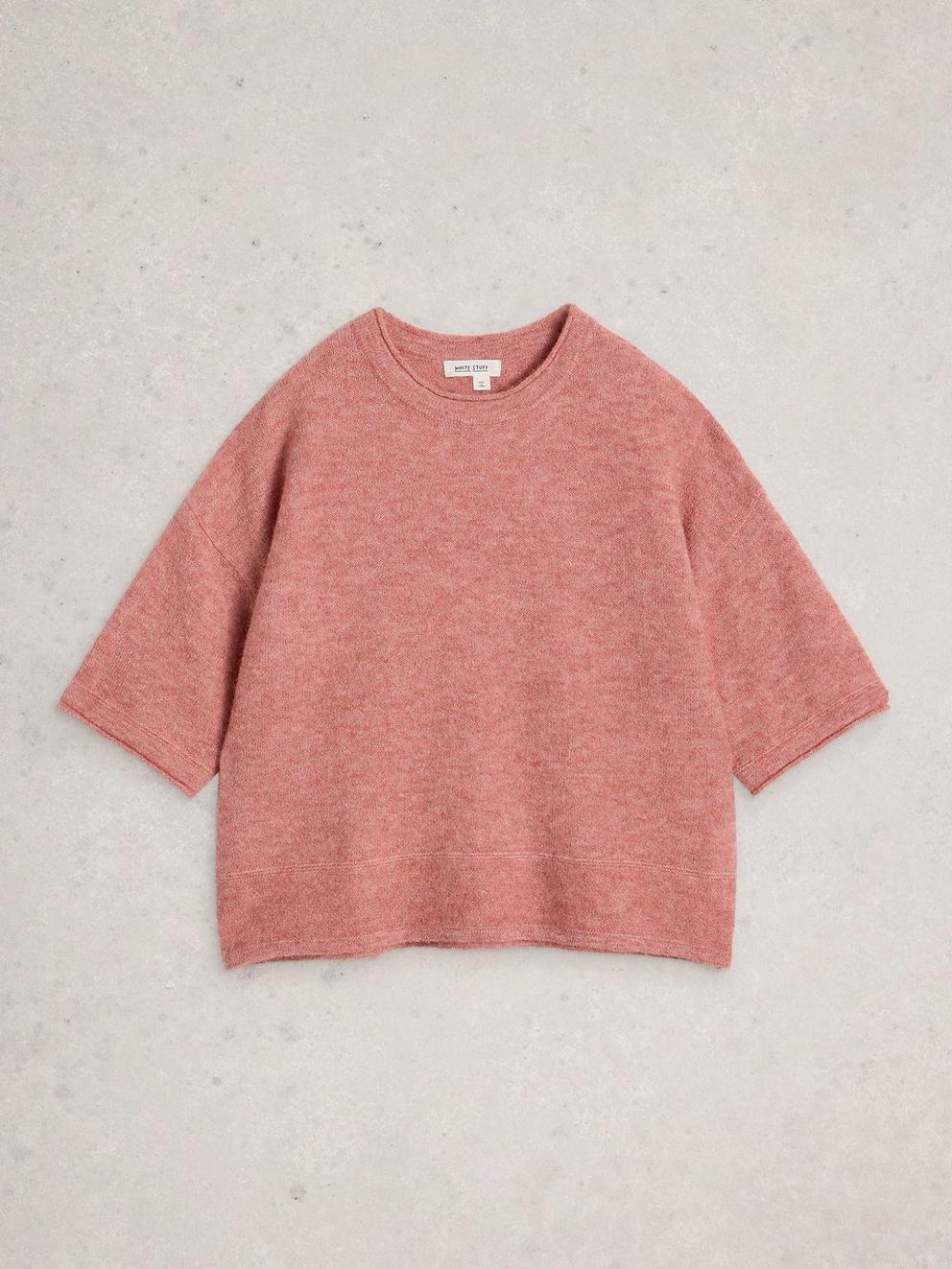 KATE CREW NECK KNITTED TEE in MID PINK - FLAT FRONT