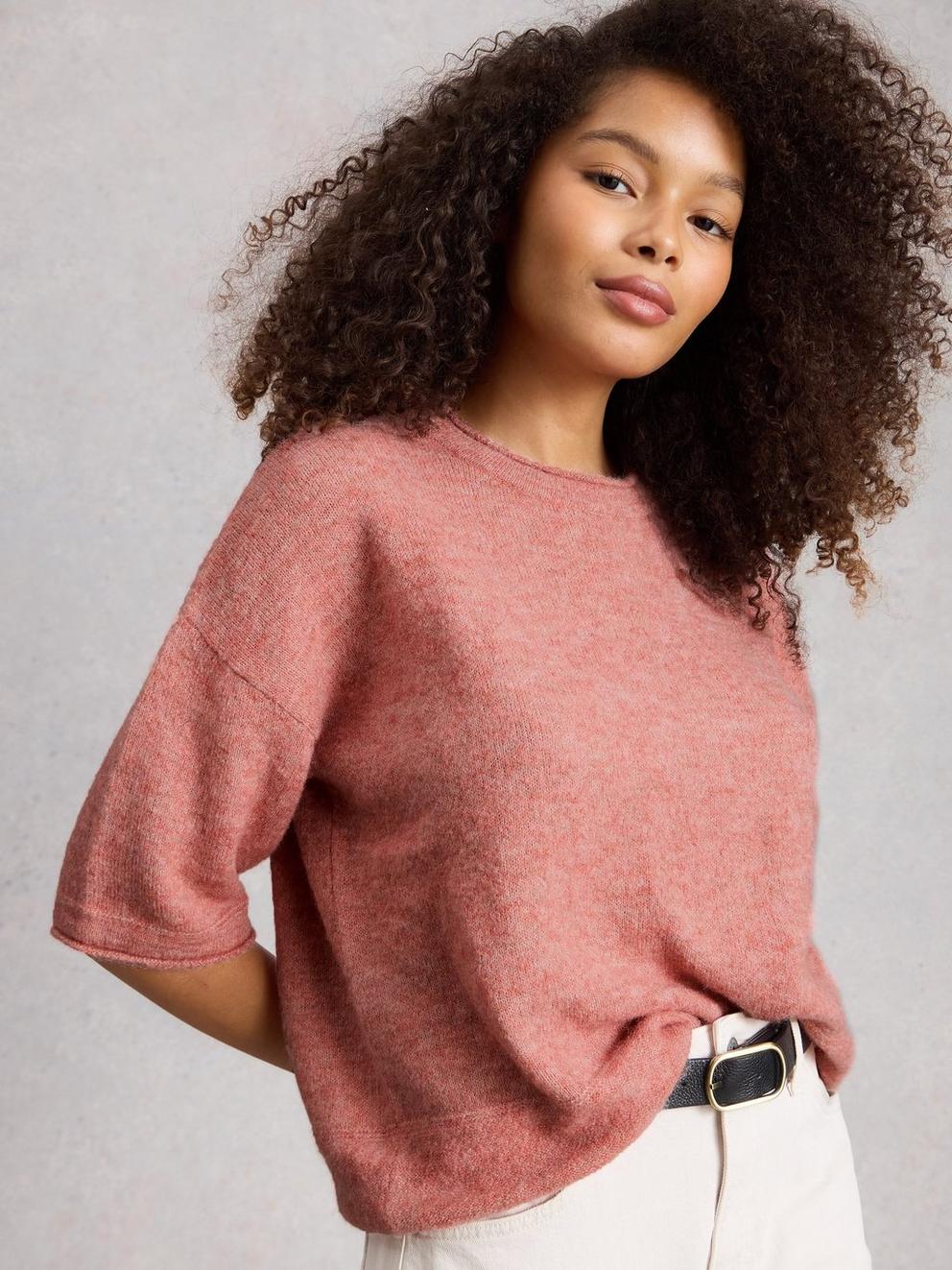 KATE CREW NECK KNITTED TEE in MID PINK - LIFESTYLE