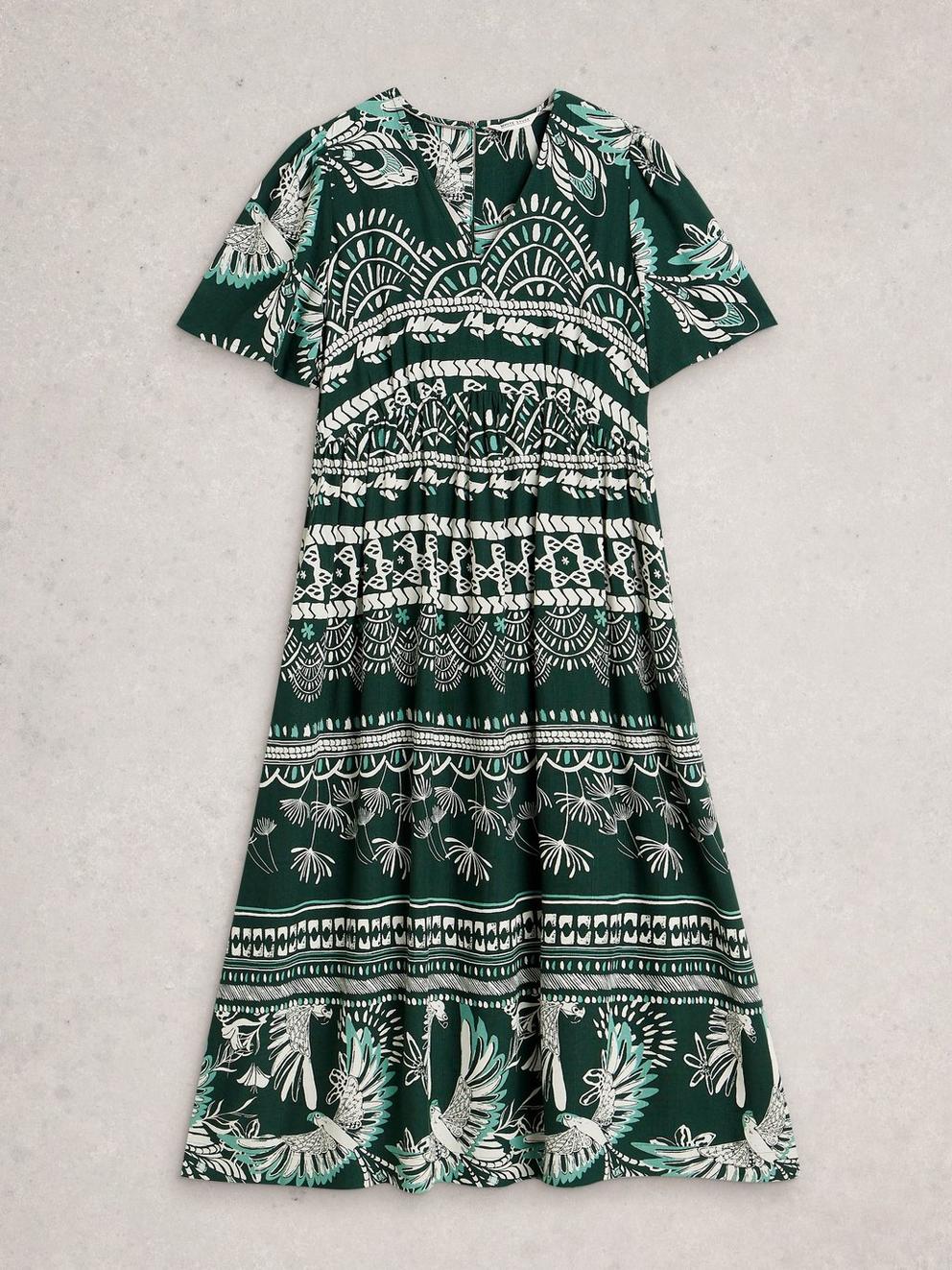Lucy Printed Midi Dress in GREEN MLT - FLAT FRONT