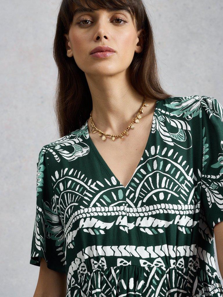 Lucy Printed Midi Dress in GREEN MLT - MODEL DETAIL
