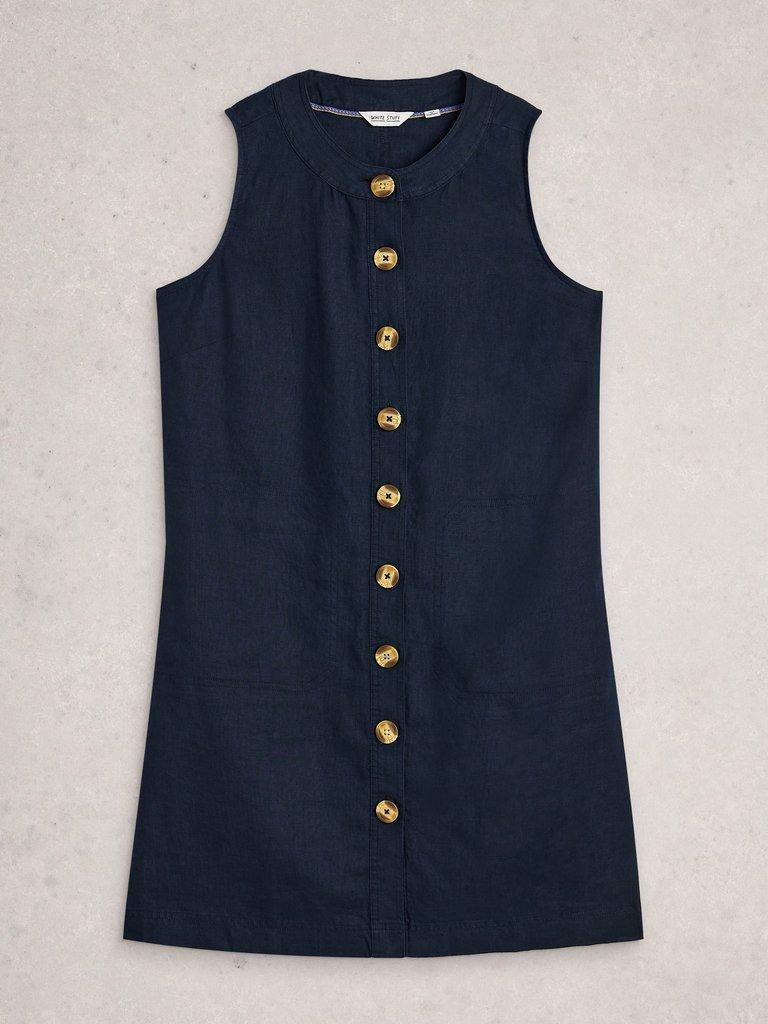 Millie Linen Shift Dress in DARK NAVY - FLAT FRONT
