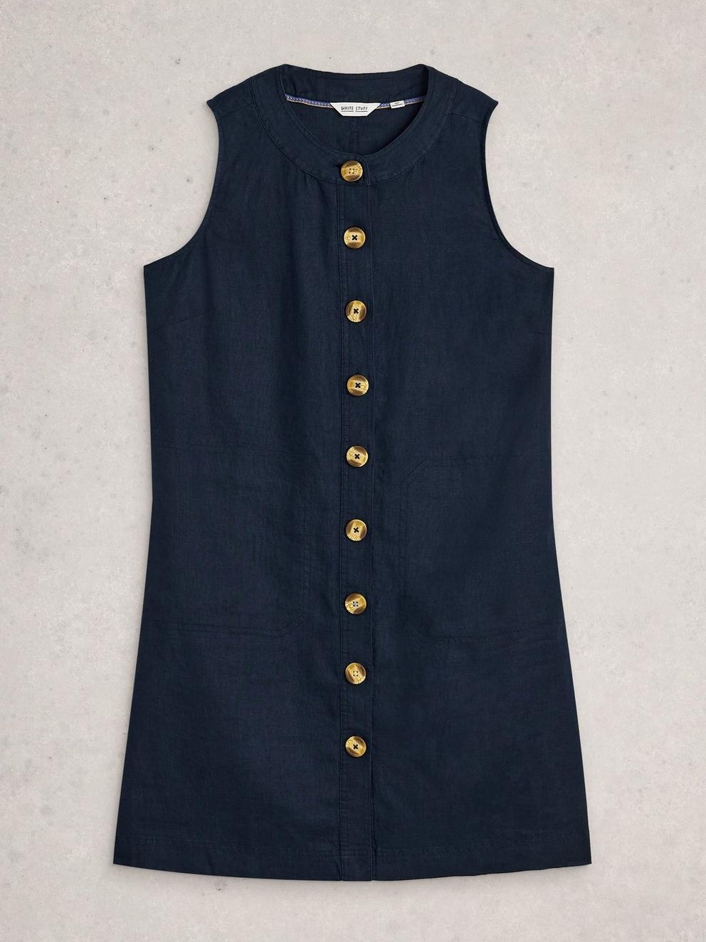 Millie Linen Shift Dress in DARK NAVY - FLAT FRONT