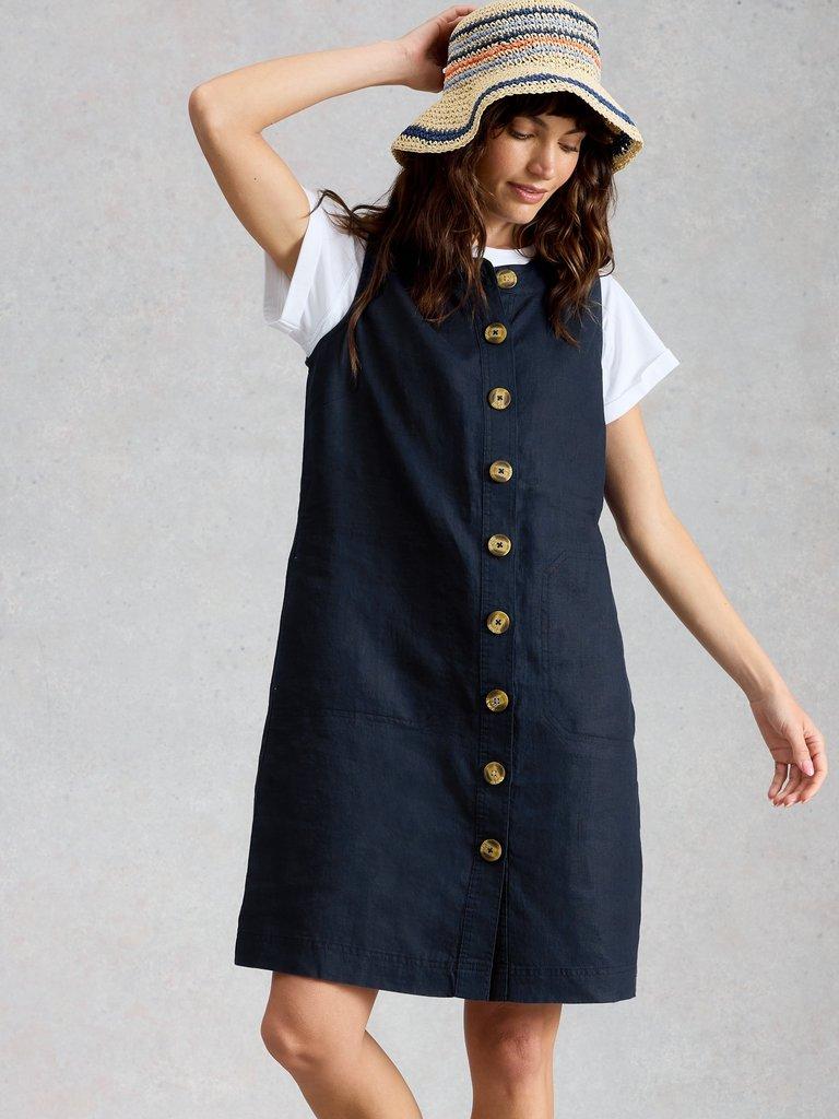 Millie Linen Shift Dress in DARK NAVY - LIFESTYLE