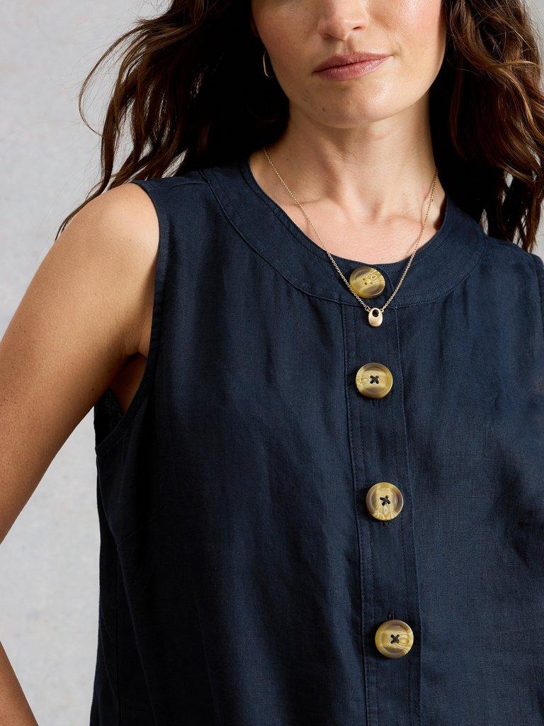 Millie Linen Shift Dress in DARK NAVY - MODEL DETAIL