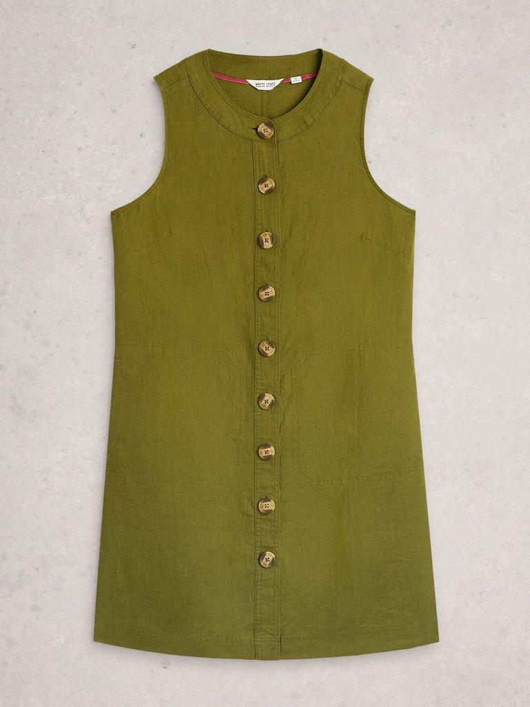 Millie Linen Shift Dress in MID GREEN - FLAT FRONT
