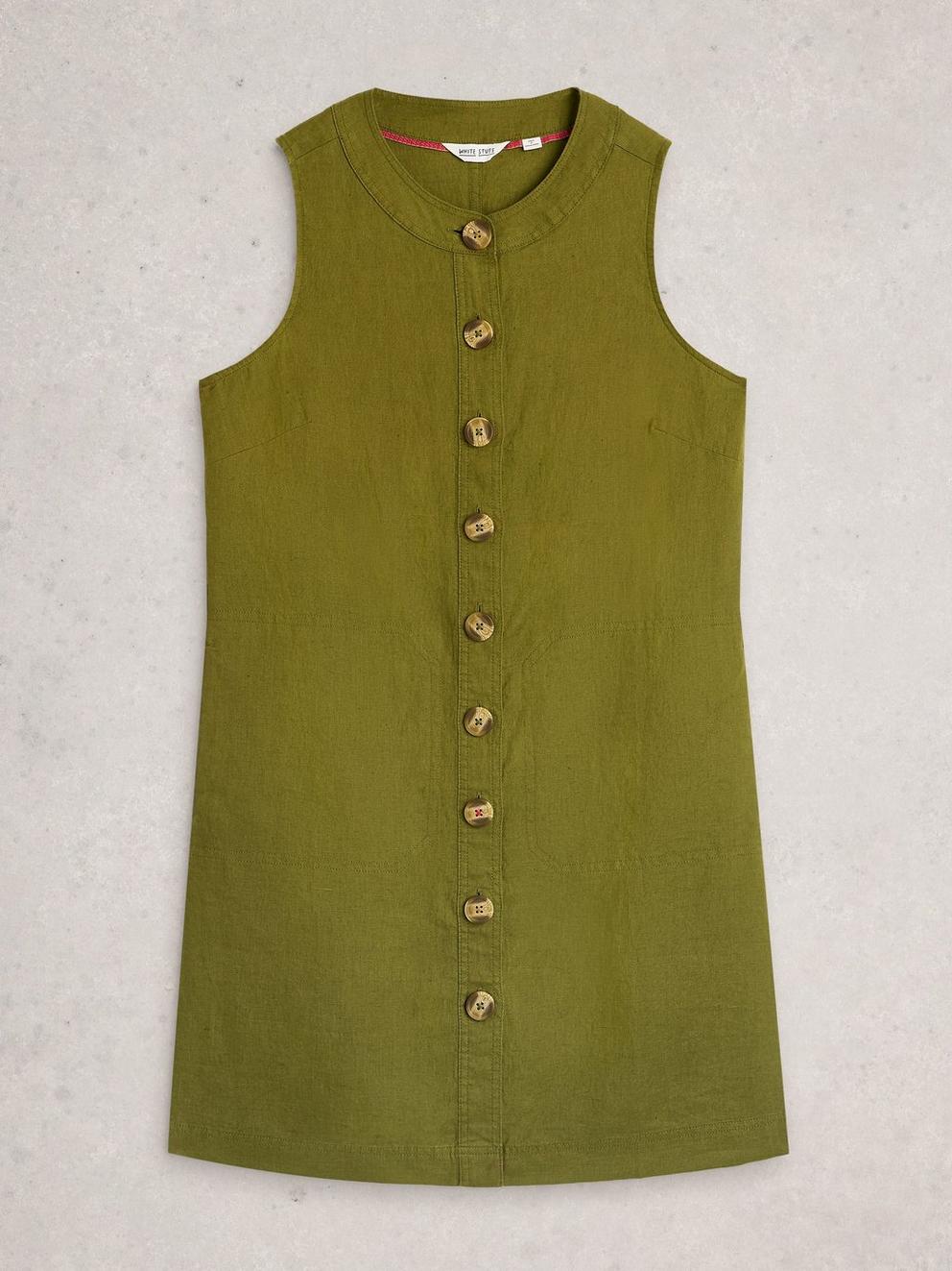 Millie Linen Shift Dress in MID GREEN - FLAT FRONT