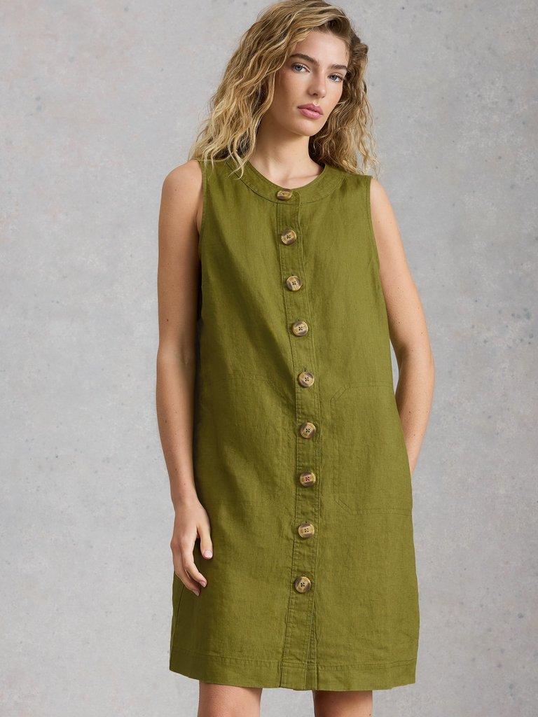 Millie Linen Shift Dress in MID GREEN - LIFESTYLE